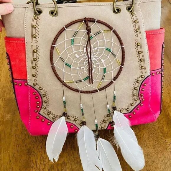 Boho Dreamcatcher Handbag Rustic Western Studded Shoulder Purse Bag - Picture 4 of 15